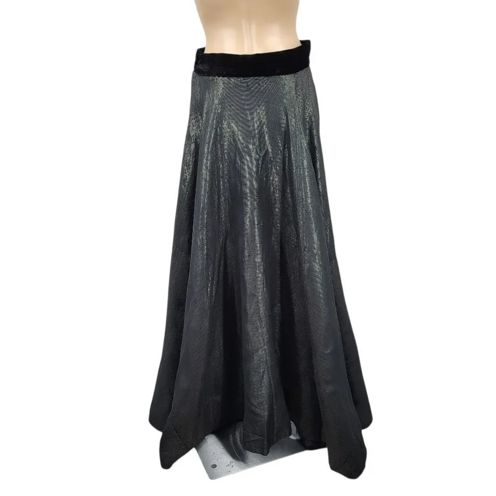 50s Handmade Lurex Black and Gold Striped Fabric Maxi Skirt Velvet Waistband